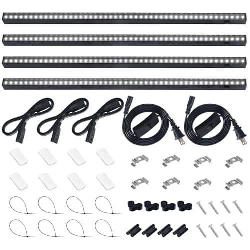 Barrina T5 Grow Lights for Indoor Plants, 2FT 5000K Full Spectrum LED Grow Light with Black Cover, T5 Grow Light Strip, Under Cabinet Plant Light with Switch Cord, Linkable, Plug and Play, 4 Packs