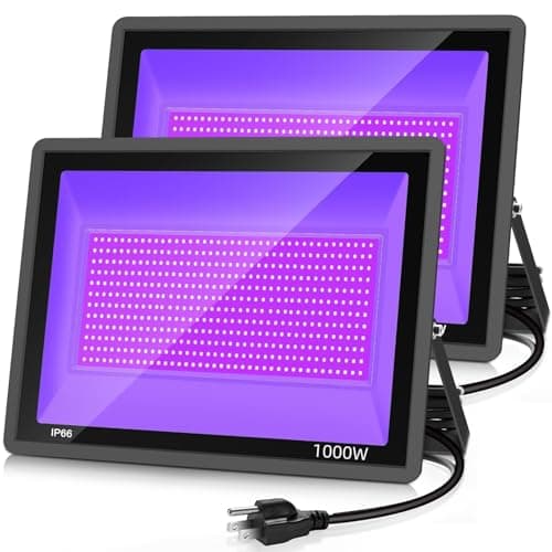 YANYCN 2 Pack 1000W LED Black Flood Light, Big Black Light Outdoor with Plug and Switch, IP66 Waterproof Blacklight for Glow Party, Halloween, Fluorescent Poster, Body Paint, Aquarium