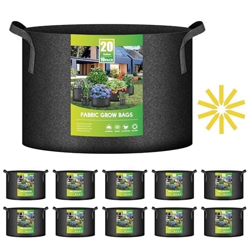 iPower 10-Pack 20 Gallon Plant Bags Heavy Duty Thickened Nonwoven Fabric Potato Growing Pot, Aeration Durable Container with Reinforced Strap Handles, Black