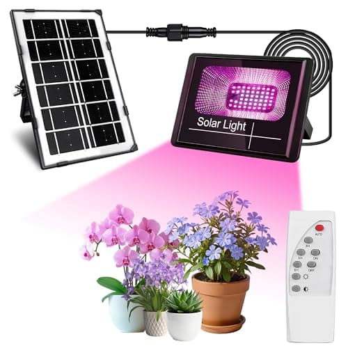 Loscarol Solar Grow Lights, Rechargeable Grow Light, Full Spectrum Plant Light for Indoor Outdoor Plants with Timer, Solar Plant Lights for Greenhouse with Remote Control and 16.4ft Cord/USB Charging