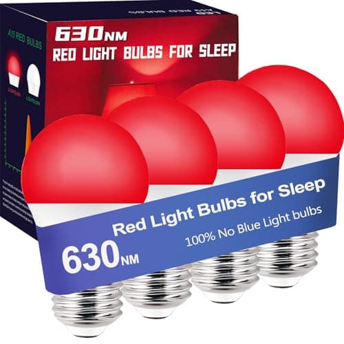 ZEQIDOU 630nm Red Light Bulbs for Sleep Dimmable, 100% Blue Light Blocking, Sleep Light for Melatonin Promoting, A15 E26 5W(40W Equivalent) Dim Light Bulbs for Bedroom, Baby Nursery,4-Pack