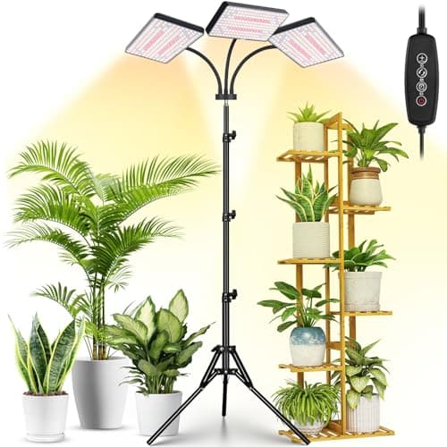 LBW Grow Lights for Indoor Plants with Stand, 642 LEDs Full Spectrum Standing Grow Light, Tall Floor Lamp with 3/6/12H Timer, 6 Brightness, 3 Modes, 63" Adjustable Tripod