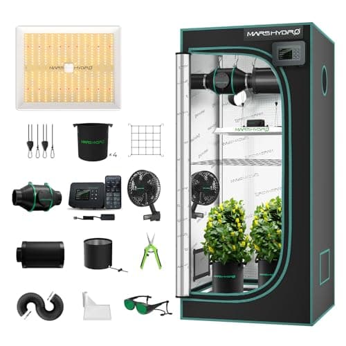 MARS HYDRO 3x3 Smart Grow Tent Kit with WiFi-Integrated Controller 43,150W TS1000 LED Programmable&Dimmable Grow Light,32"x32"x63" 1680D High Reflective Mylar,4 inch Automatic Ventilation kit
