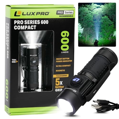 LUXPRO Pro Series LED Rechargeable High Lumens Flashlight - Compact, Waterproof Design w/ 3 Modes - Bright Flashlight for Outdoor, Emergency, Camping w/Smart Button - 600 Lumens - XP702