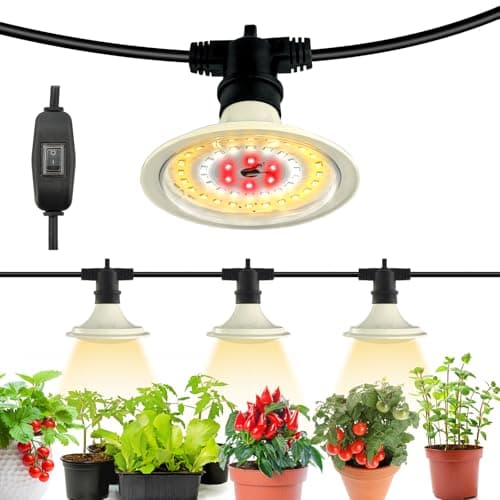JMXULONG Outdoor LED Grow Lights, Waterproof String Grow Light, Full Spectrum Plant Growing Lights with 12Ft Adjustable Cord 3 Lights