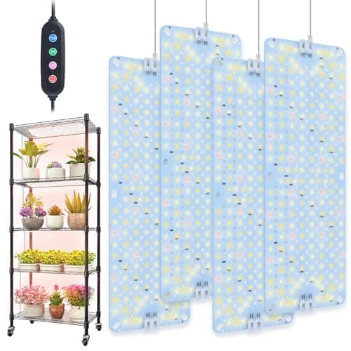 4Pack 2026 Ultra-Thin Panel Grow Lights for Seed Starting, Vegetables, Greenhouse & Under Cabinet & Shelf Plants with Timer 4/8/12/16/20H, Free Connect Full Spectrum Indoor LED Plant Growing Lamps