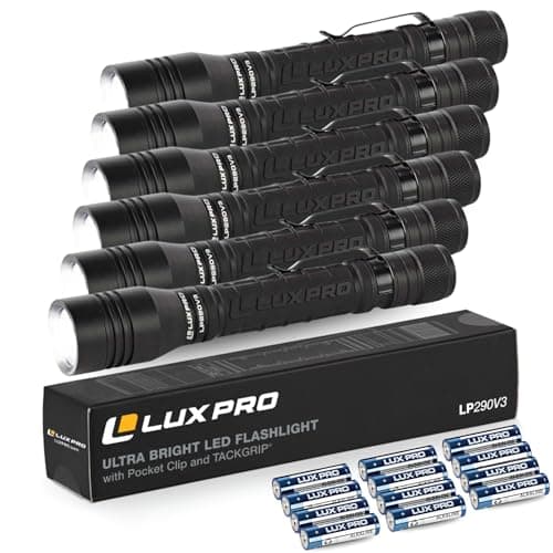 LUXPRO LP290V3 LED Flashlight - Bright 300 Lumens with 3 Light Modes - Aircraft-Grade Aluminum with IPX4 Waterproof Protection & Patented TackGrip - Camping, Outdoor, Home - Batteries Included 6 Pack