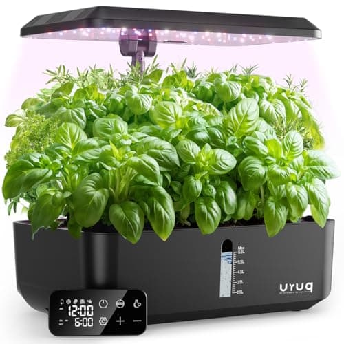 URUQ Indoor Hydroponics Growing System Kit 12 Pods Gardening System Herb Garden Custom Time with LED Grow Light Height Adjustable Quiet Plants Germination Kit - Gardening Gifts for Women Men Black