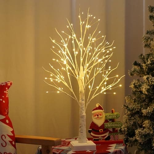 144 LED Artificial Lamp with Timer, DIY Birch Tree with Lights, USB/Battery Powered, Fairy Light Spirit Tree for Table Home Wedding Bedroom Christmas (Warm White)