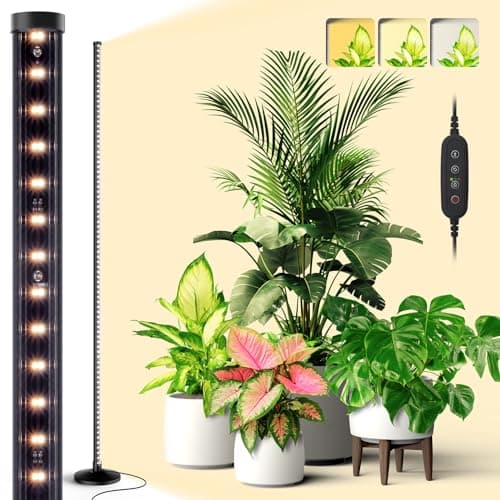 Bstrip Standing Grow Light for Indoor Plants, Vertical Grow Light with 3 Light Modes, Wide Illumination and Dimmable, T10 Full Spectrum Floor Grow Lights, 16in-65in Adjustable Height & Auto Timer