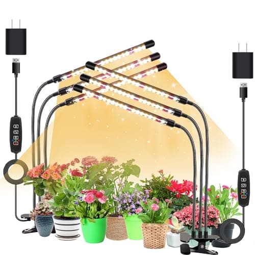 SDOVUERC 3head Plant Lights, 2Pack Grow Lights for Seed Starting, Full Spectrum Growing Lamps with Clip for Indoor Plants, Auto ON & Off Timer 3/9/12H, 3 Switch Modes, 10-Level Dimmable Brightness