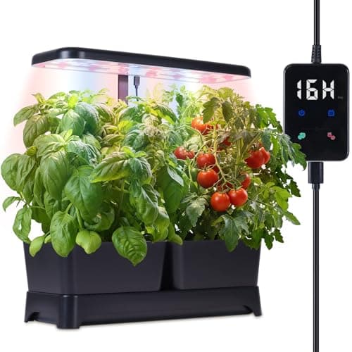 Indoor Garden Led Grow Light Planter Pots, Herb Kitchen Garden Grow Kit, Full Spectrum LED Plant Light for Plants, Height Adjustable Growing Lamp with Intelligent Controller (Black, 16*6.3*7.1 inch)