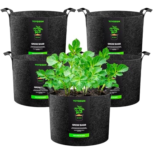 VIVOSUN 5-Pack 20 Gallon Plant Grow Bags, Heavy Duty Thickened Nonwoven Fabric Pots with Handles