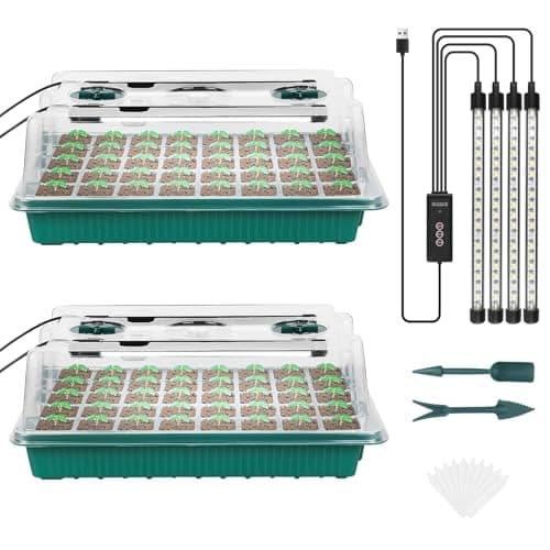 Sondiko Seed Starter Tray with Grow Light, 80 Cells Seed Starter Kit with Humidity Dome, Adjustable Brightness Plant Starter Trays, Indoor Plants Germination Kit(2 Pack)