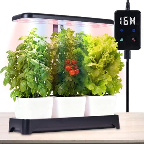 Indoor Garden Led Grow Light, Herb Kitchen Garden Grow Kit, Full Spectrum LED Plant Light for Plants, Height Adjustable Growing Lamp with Intelligent Controller (Not Pots) (Black, 16.5*6.5*4 inch)