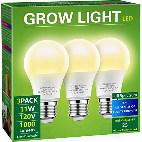 Briignite LED Grow Light Bulbs, Full Spectrum, Plant Light Bulbs E26 Base, 11W, 100W Equivalent, 3Pack