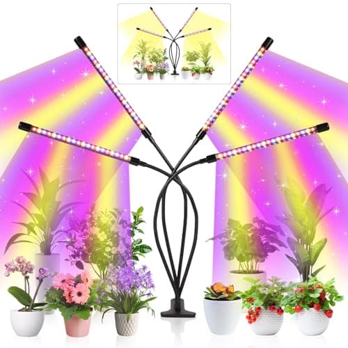 shalaker Grow Lights for Indoor Plants,80 LED Plant Lights with Full Spectrum & Red Blue Spectrum, 10 Dimmable Level, 3/9/12H Timer,3 Switch Modes, Adjustable Gooseneck,4 Heads Clip-On