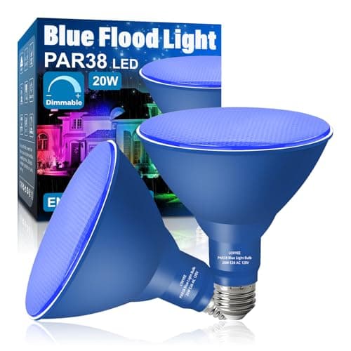 LOXYEE PAR38 Flood Blue Light Bulbs,2 Pack Dimmable,E26 Base Blue Flood Light Outoor(20W Replace to 200W),Halloween Light Bulb for Outside,Christmas,Holiday Lighting