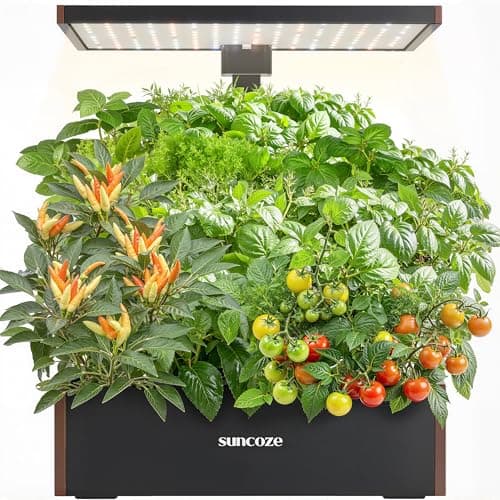SUNCOZE Hydroponics Growing System Kit, 20 Pods Indoor Herb Garden with 10L Water Tank & Adjustable Height 25", 30W LED Grow Light, LCD Display with Veg/Flower Modes, Pump & Low Water Reminder, Black