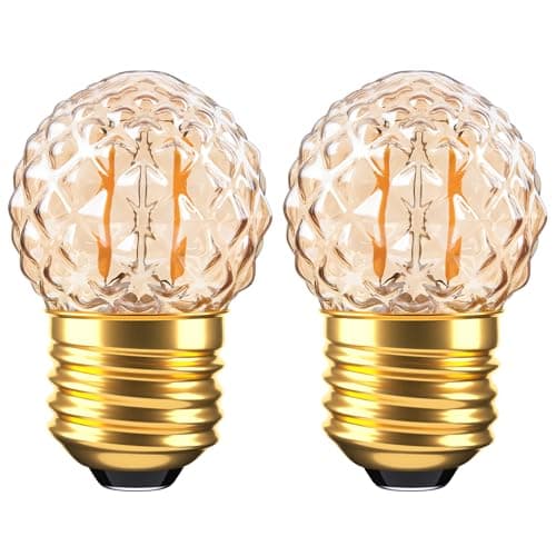 Grensk E26 Amber Small LED Light Bulbs,1W Small Edison Bulb,10 Watt Incandescent, Low Watt Decorative Light Bulbs 2200K Warm White Pineapple Shaped for Outdoor Light Strings,Non-Dimmable,Glass,2-Pack