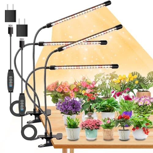 SDOVUERC 4 Heads Grow Lights for Indoor Plants, Full Spectrum LED Plant Lamps with Clips and 120 inch Cables for Seeding Growing(with Adapter)