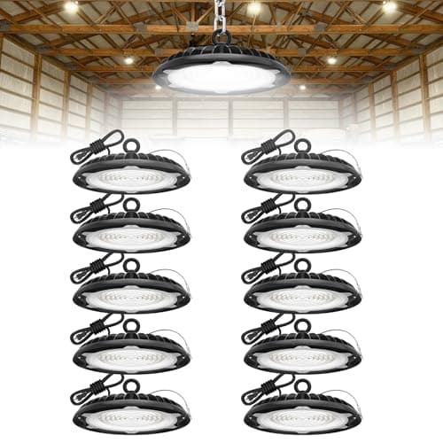 HYPERLITE UFO LED High Bay Light: 150W 19500LM High Bay LED Shop Lights with 6ft Plug - 5000K IP65 LED Warehouse Lights for Workshop Stadium Garage Lighting 10-Pack