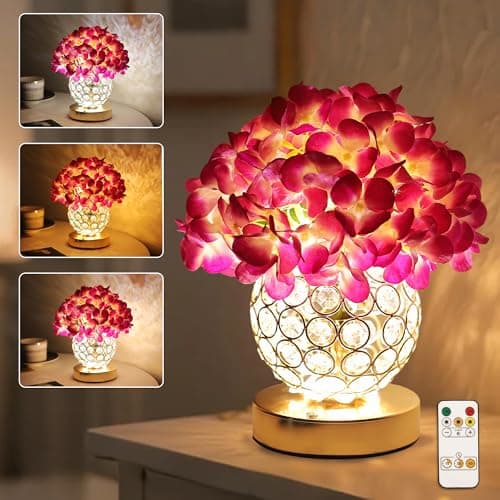 Artificial Hydrangea Flower Lamp with Remote Control, Hydrangea Flower 3 Color Dimmable Night Light Gifts for Women Mom Wife Friend Birthday Christmas, Bedroom Coffee Shop Store Living Room Decor
