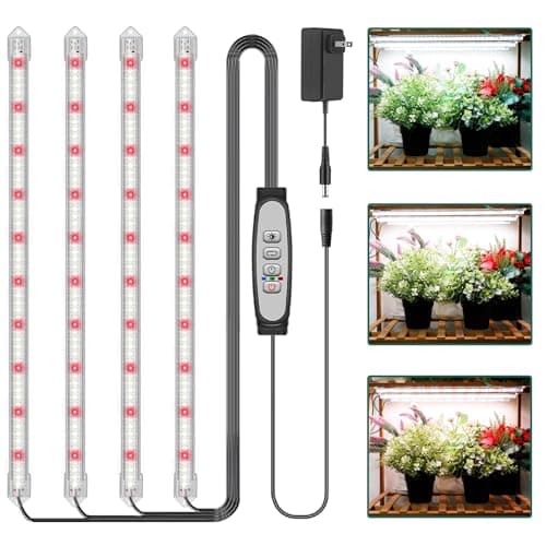 LPMZMBL 4-Bar Grow Light Strips for Indoor Plants, 16" Full Spectrum Plant Lights, 6500K Sunlike Grow Lights with 6/12/18H Timer, 5-Level Dimmable for Indoor Growing
