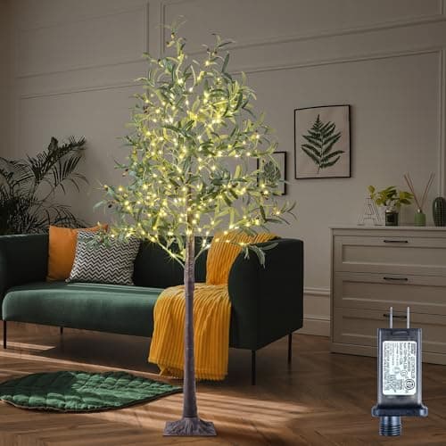 6FT Lighted Olive Tree 200 LED Artificial Fairy Lights Tree with Olive Fruit Faux Plant Tree for Decor Inside and Outside Home Patio Wedding Festival Christmas Decoration Warm White