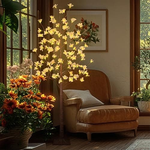 Lightshare 6FT Lighted Magnolia Tree 120L Artificial Plant, Faux Plant Tree with Warm White Lights for Spring Indoor Outdoor Home Party Wedding Decoration