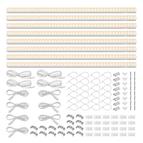 Barrina T5 Grow Lights, Full Spectrum, 2ft 80W (8 x 10W, 500W Equivalent), LED Grow Light Strip for Greenhouse, Plant Grow Shelf, Plug and Play Easy Installation, Yellow, 8-Pack