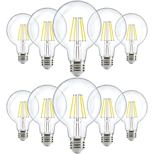 Sunco 10 Pack G25 LED Light Bulbs, Filament Edison Globe, Vanity Lighting Bulb for Bathroom Bedroom, 500 LM, 5W (60W Equivalent), 3000K Warm White, Dimmable, E26 Base, Clear UL