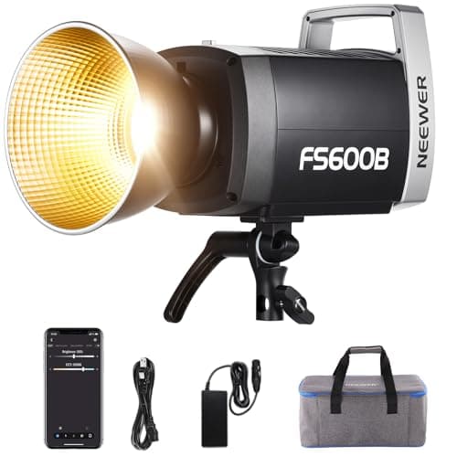 NEEWER 600W LED Studio Video Light 2.4G/APP Control 87100Lux/1m, 2700K-6500K Bi Color COB Continuous Lighting with CRI95+, 12 Scenes, Bowens Mount Spotlight for Photography Recording Streaming, FS600B