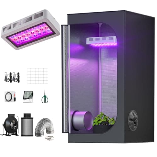 TopoGrow Grow Tent Complete Kit 300W LED Grow Light Full-Spectrum Indoor Hydroponics 32"X32"X63" Grow Tent 4" Ventilation Kit with Hangers,Hygrometer, Shear, Timer,Trellis Netting Full Setup