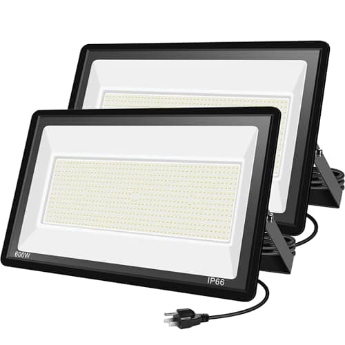 2 Pack 600W LED Flood Lights Outdoor,(3000W Equivalent), 66000LM 6000K Daylight White Super Bright Security Arena Light with Plug, IP66 Waterproof Commercial Lighting for Yard, Courts ,Stadium