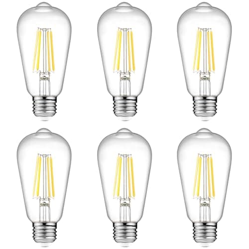 Ascher Vintage LED Edison Bulbs, 6W, Equivalent 60W, Non-Dimmable, High Brightness Cool White 4000K, ST58 Antique LED Filament Bulbs with 80+ CRI, E26 Medium Base, Clear Glass, Pack of 6