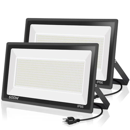 YANYCN 2 Pack 600W LED Flood Light Outdoor,(3060W Equivalent),67600LM 5000K Daylight White Super Bright LED Arena Light with Plug,85-277V IP66 Waterproof Commercial Lighting for Fields,Counts,Stadium