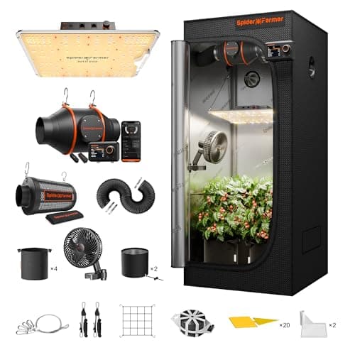Spider Farmer EVO Grow Tent Kit Complete 2.3x2.3 SF-1000 Samsung LM301H Dimmable, Complete System 28"x28"x63" Grow Tent Set 4" Ventilation System with GGS Smart Controller & 6'' Clip Fan