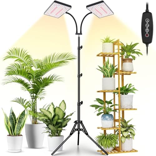 LBW Latest Grow Light for Indoor Plants, 428 LED Dual-Head Full Spectrum Standing Plant Light, Floor Grow Lamp with 3/6/12H Timer, 6 Brightness Levels, 3 Switch Modes, 75" Adjustable Tripod Stand