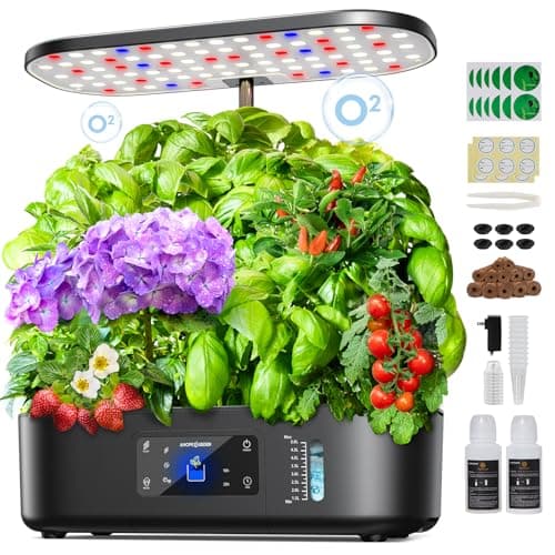 Ahopegarden Hydroponics Growing System Kit Indoor Herb Garden with Grow Light 12 Pods, with LCD Touch Panel Hydroponic Planter, Planting Height Up to 17", Grower Harvest Fresh Veggie Lettuce, Black