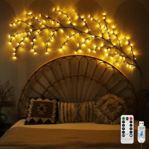 Enchanted Willow Vine Lights for Wall,Willow Vine Tree Branch Lights Decoration Gift,with 48 LED Light and Remote,8 Lighting Modes,for Bedroom Wall Doors Windows Wedding Christmas (47 Inch)