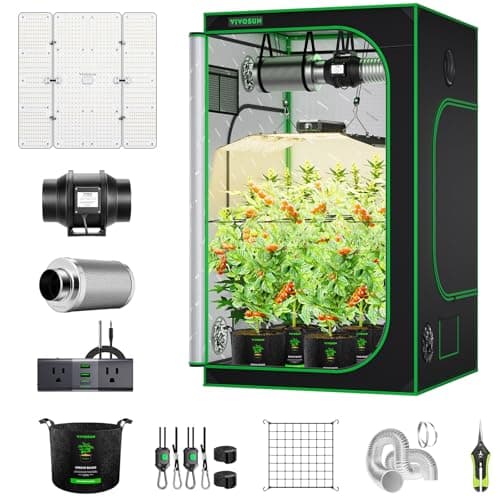 VIVOSUN 4×4 Grow Tent Kit Complete System, WiFi-Controlled Grow System with Full Spectrum 400W LED Plant Grow Light, Automatic Ventilation, GrowHub Outlet A22 with Temperature and Humidity Sensor