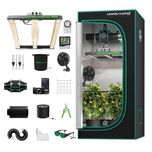 MARS HYDRO 3x3 Smart Grow Tent Kit Complete System,150W FC1500 Samsung LM301H Grow Light,App Dimming Control,1680D High Reflective Mylar,with Smart WiFi App Control Ventilation System,10 Speed Fan