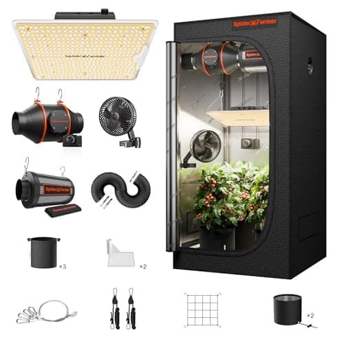 Spider Farmer Grow Tent Kit 2x2x5ft Complete System, SF1000D Bridgelux Diodes Full Spectrum LED Grow Light 24"X24"X55" Indoor 1680D Mylar Tent with 4" Ventilation System & 6'' Clip Fan