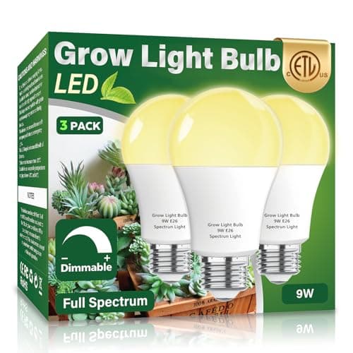 Wiyifada 3 Pack Full Spectrum Grow Light Bulbs,A19 Grow Lights for Indoor Plants,Dimmable E26 9W Grow Bulb Replace up to 100W,Greenhouse,Indore