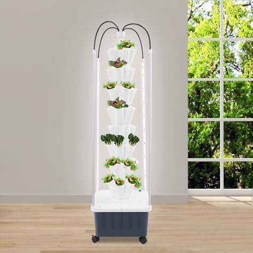 BBinmine Hydroponic Growing System, 40-Hole Smart Hydroponic Tower w/LED Grow Lights, Indoor Hydroponic Garden Herb Grow Kit for Short Tomato,Pepper,Cucumber, Can Plant 40 Seeds, White