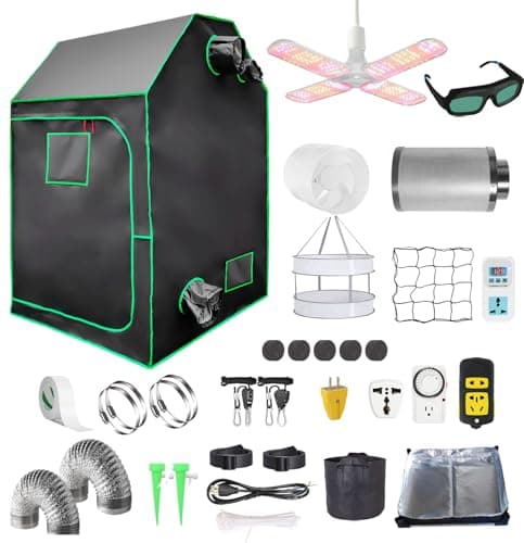 Grow Tent Kit,Complete 4x4ft High Reflective Mylar Indoor Grow Tent Hydroponics Indoor Plant Growing Tent Room Full Spectrum LED Grow Light Ventilaion Fan Growing System+Accesseries (48" x 48" x 83")